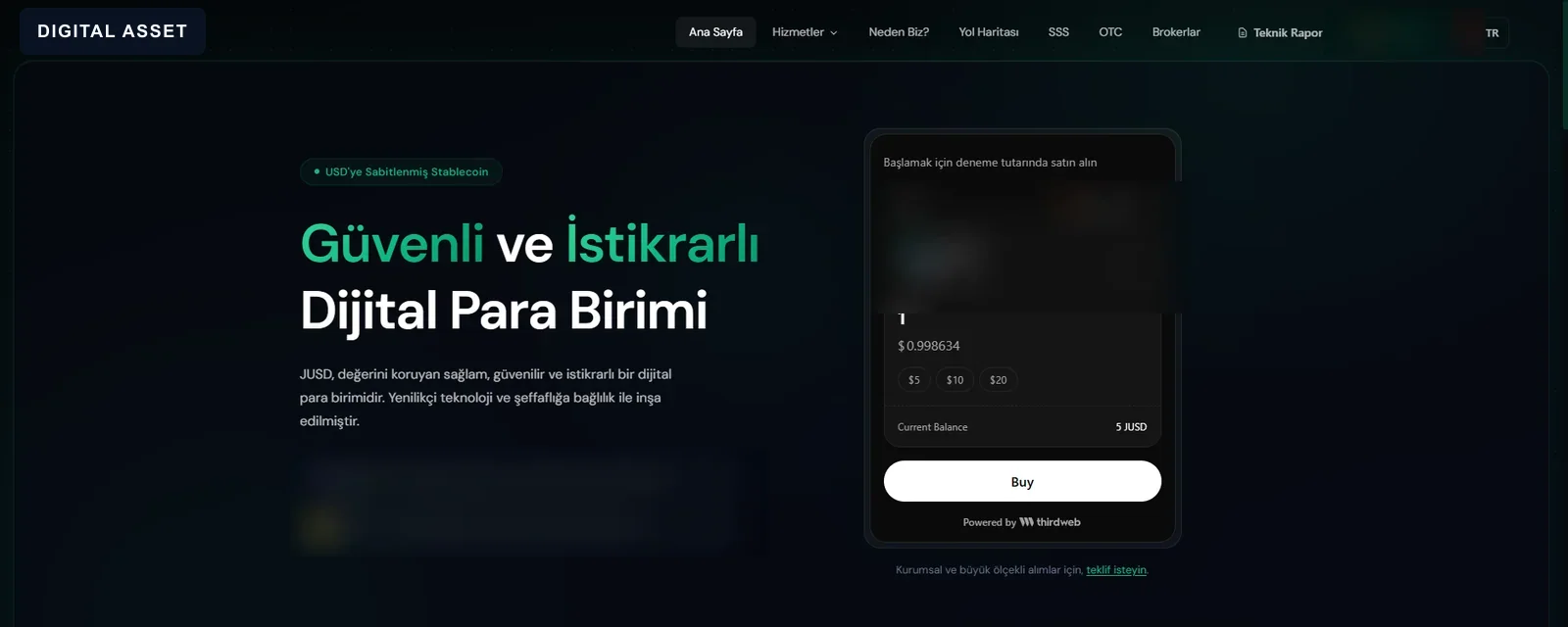 Çok zincirli dijital varlık platformunun anonimleştirilmiş ana sayfası